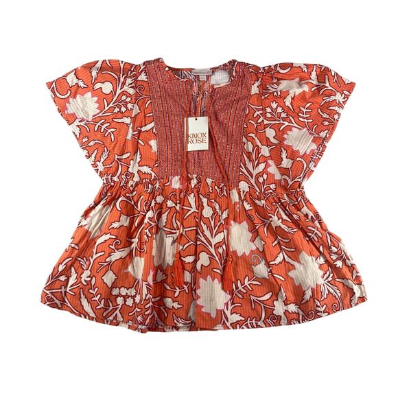 Knox Rose Shirt Womens Medium Orange Boho Flowy Tunic Plus Size Short Sleeve NWT - Picture 1 of 13